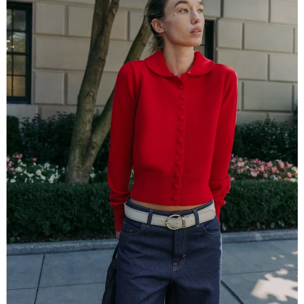 Zara Vibrant Red Knit Cardigan